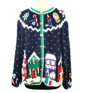 UGLY Christmas Sweater Cardigan Vintage Village
